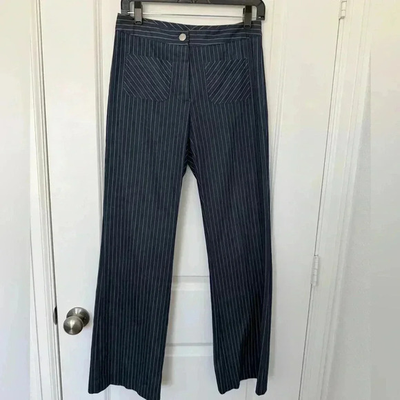Lilly Pulitzer pinstriped trousers size 2 Navy blue with white stripes Vintage - Picture 1 of 5